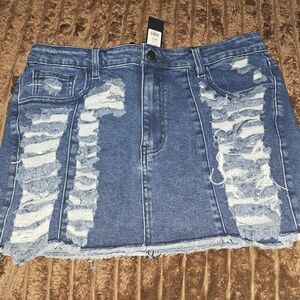 Denim Distressed Skirt